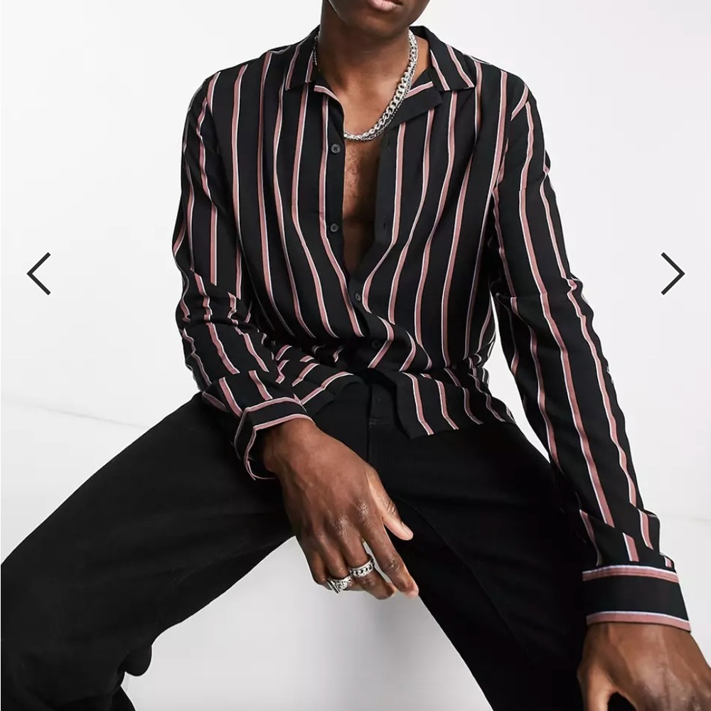 Men’s regular fit black viscose striped shirt
